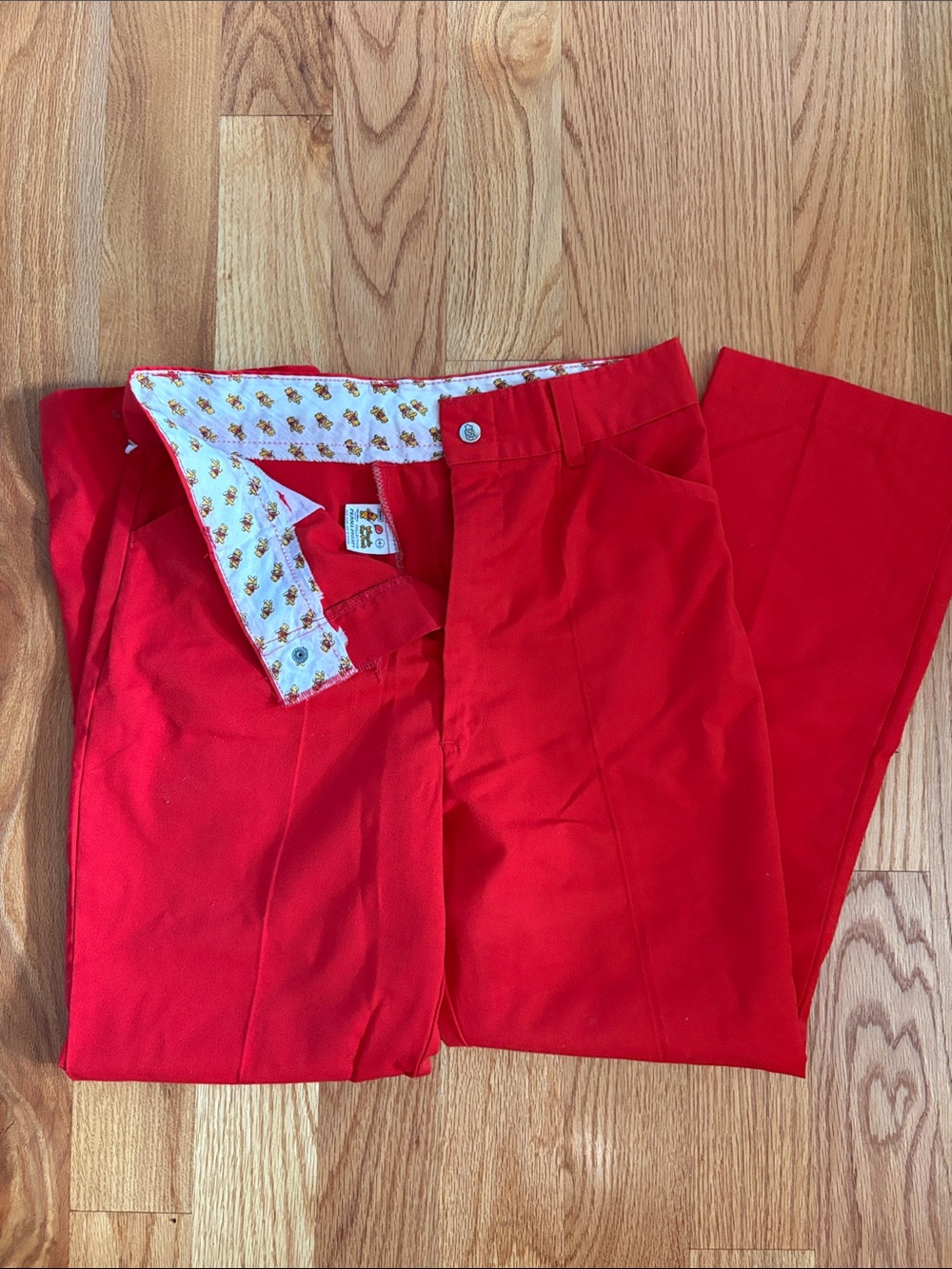 VTG 70s Sears&Disney Winnie the Pooh Collab Red Straight-Leg Pants